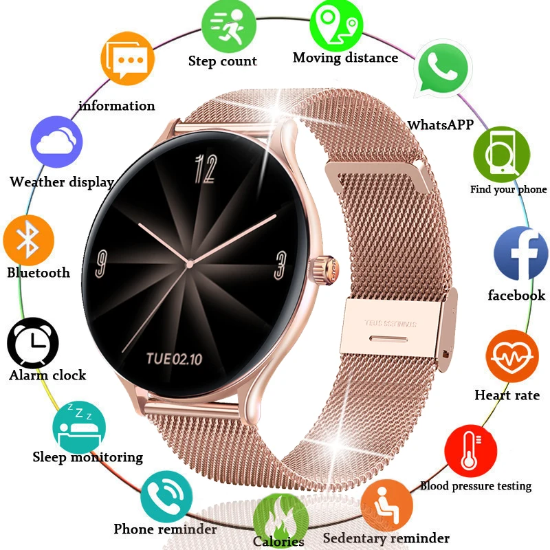 

2021 New Full circle touch screen Women smart watch Luxury steel Watch Band Fashion smartwatch Sport Activity tracker For Xiaomi