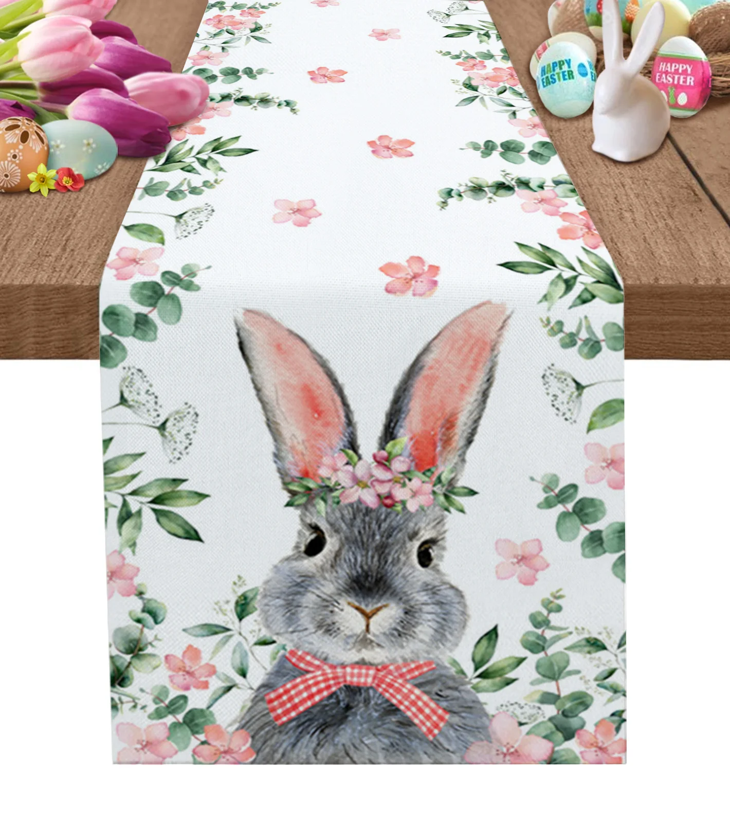 

Пасхальный декор 2023, пасхальный эвкалипт, кролик, цветы, Настольная дорожка, свадебное украшение, кухонный обеденный стол, коврик, скатерть