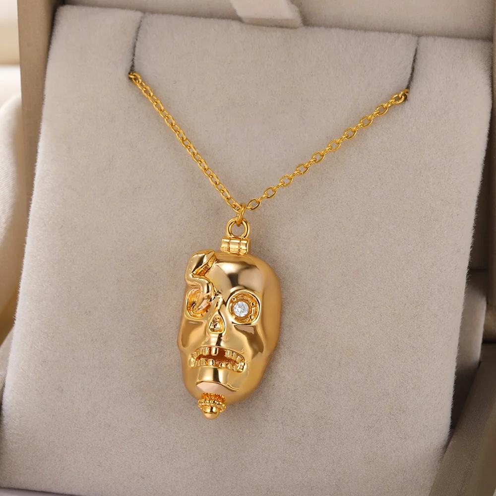 

Vintage Punk Skull Necklace For Women Gold Color Stainless Steel Pendant Necklace Punk Hip Hop Party Jewelry Gifts Wholesale