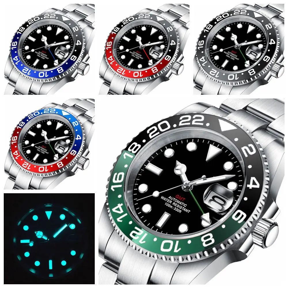 Роскошные часы GMT стерильный циферблат автоматические механические 40 мм