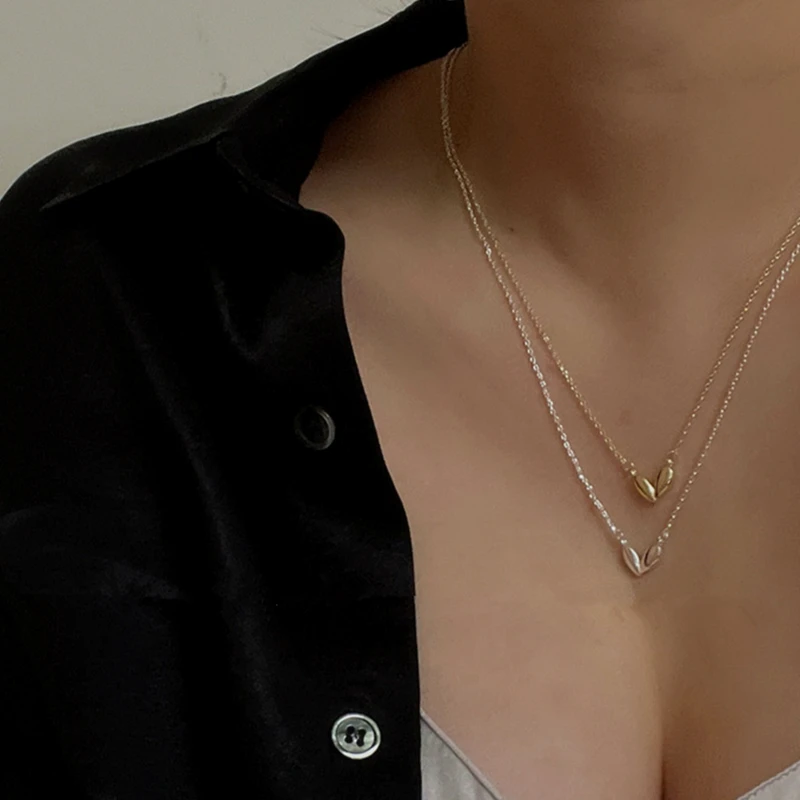 

New Korea Vintage Fashion Gold Silver Color Metal Chain Necklace for Women Girls Temperament Heart Jewelry Accessories Gifts