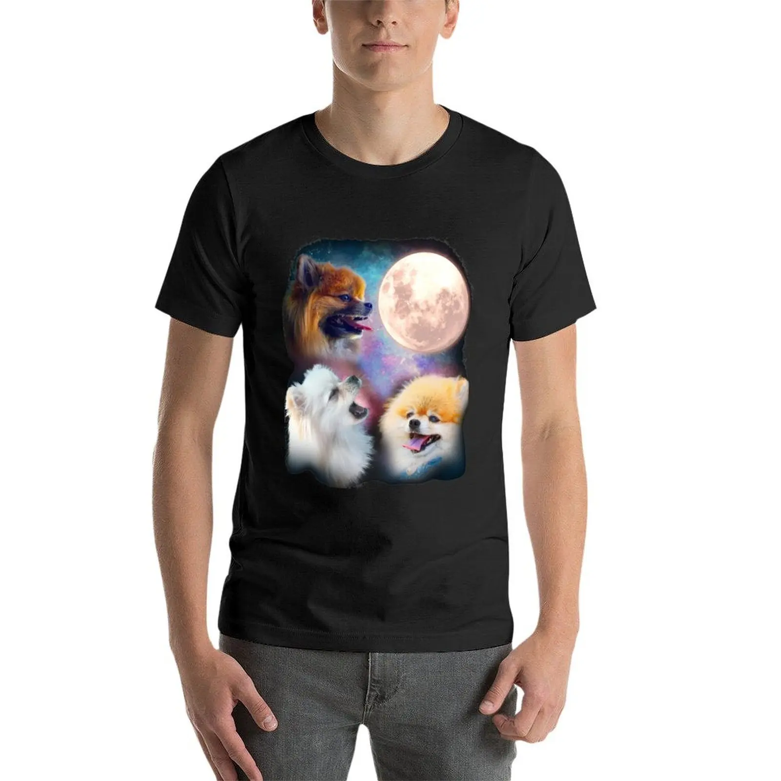 Мужская футболка с изображением померанских собак воющего Луны