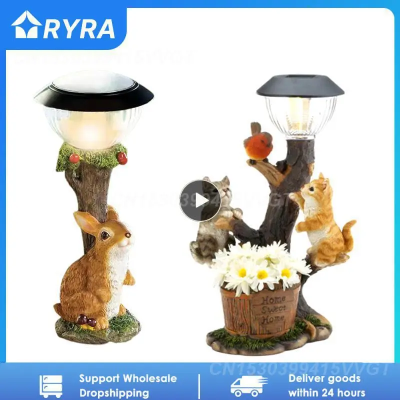 

1~5PCS Funny Resin Little Animal Dog Cat Rabbit Figurines LED Solar Light Craft Statue IP65 Waterproof Garden Home Figurines