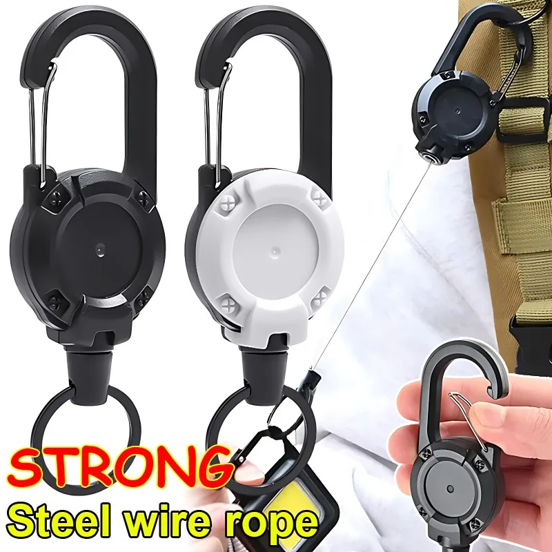 

Anti-Theft Heavy Duty Retractable Pull Badges Id Reel Carabiner Keychain Buckle Key Holder Outdoor Keychain Holds Multiple Tools