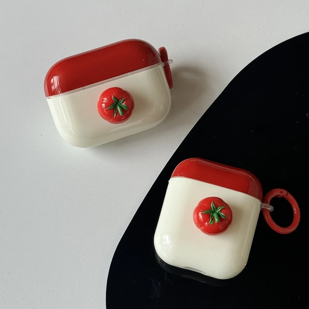 Originality Stereoscopic Tomato Red Splicing Hook Case Cover for AirPods 1 or 2 3 4 Pro