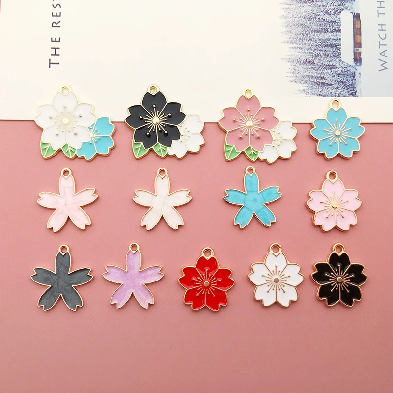

5pcs/lot Zinc Alloy Spring Summer Gifts Floral Themed Assorted Enamel Gold Flower Charms for Necklace Bracelets Jewelry Making
