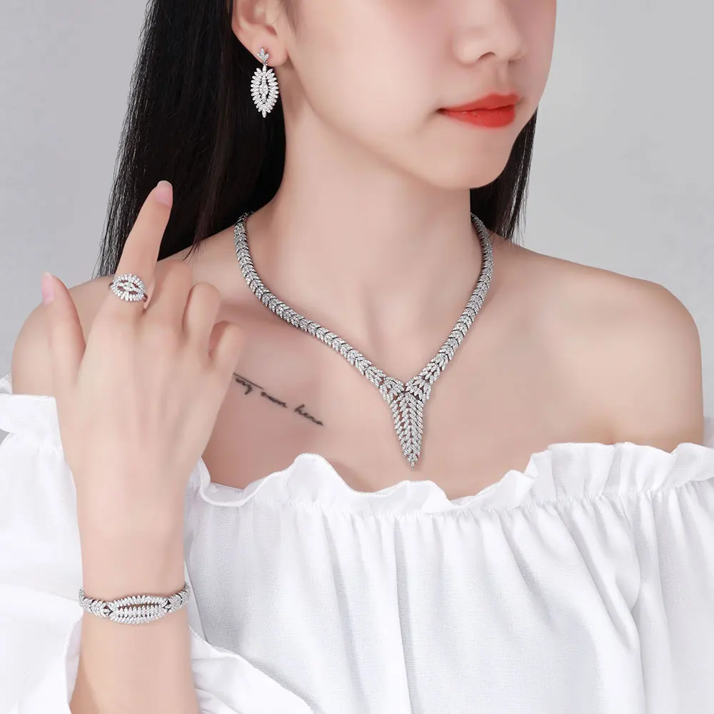 

Cubic Zirconia Bridal Jewelry Set of Jewelerry for Women Zircon Jewellery Set Pendant Sets Necklace Earrings Bracelet and Ring