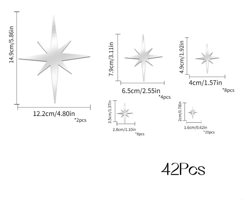 Зеркальные настенные стикеры со звездами акриловые водонепроницаемые