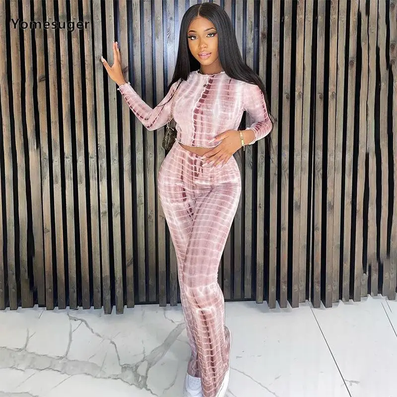 

Yomesuger Unique Print Women's Set Edible Tree Fungus Long Sleeve Crop Tops+Flare Pant Autumn 2023 Casual Two Piece Sets Outfits