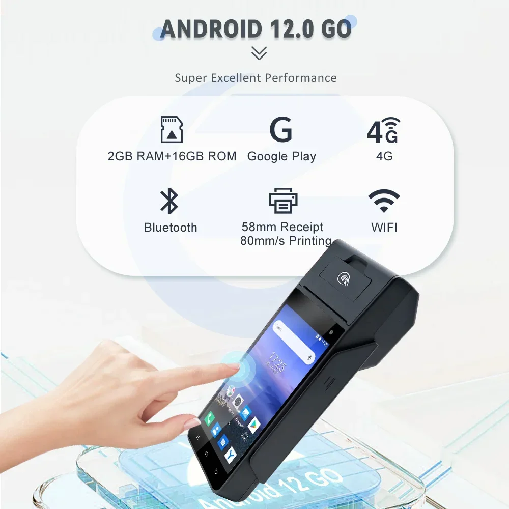 ZCS Z90 Android 12.0 GO 4G WIFI Ручной POS EDC-карты с системой принтера pos