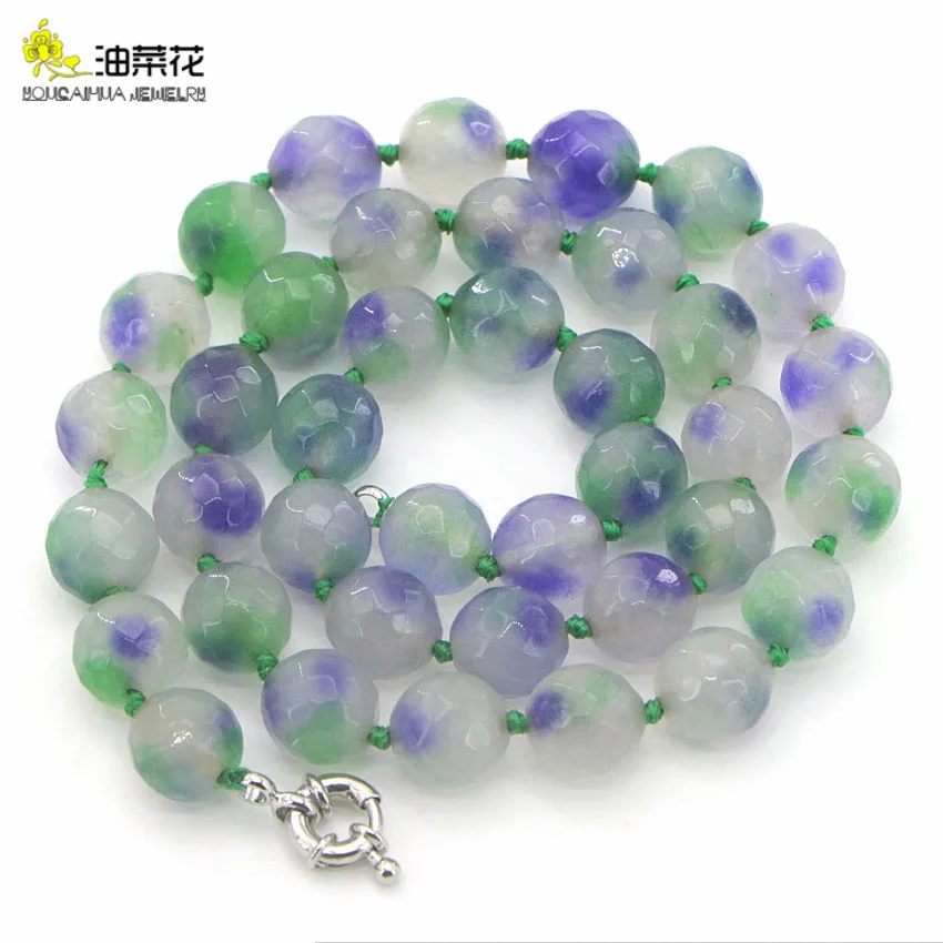 New Beautiful Charming 10mm Faceted Colorful Kunzite Jades Stone Round Fashion Jewelry Beads Necklace Gifts for Girl Women 18''