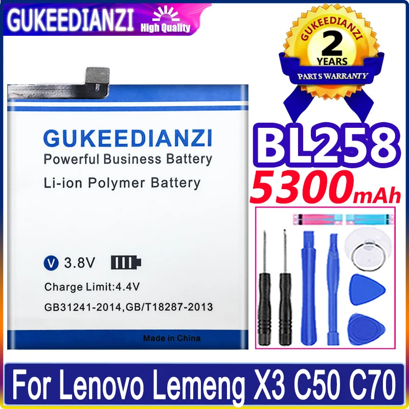 GUKEEDIANZI 100% Новый настоящий 5300mAh BL258 Аккумулятор для Lenovo Vibe X3 X3c50 X3C70 Lemon X3a40 Batterij