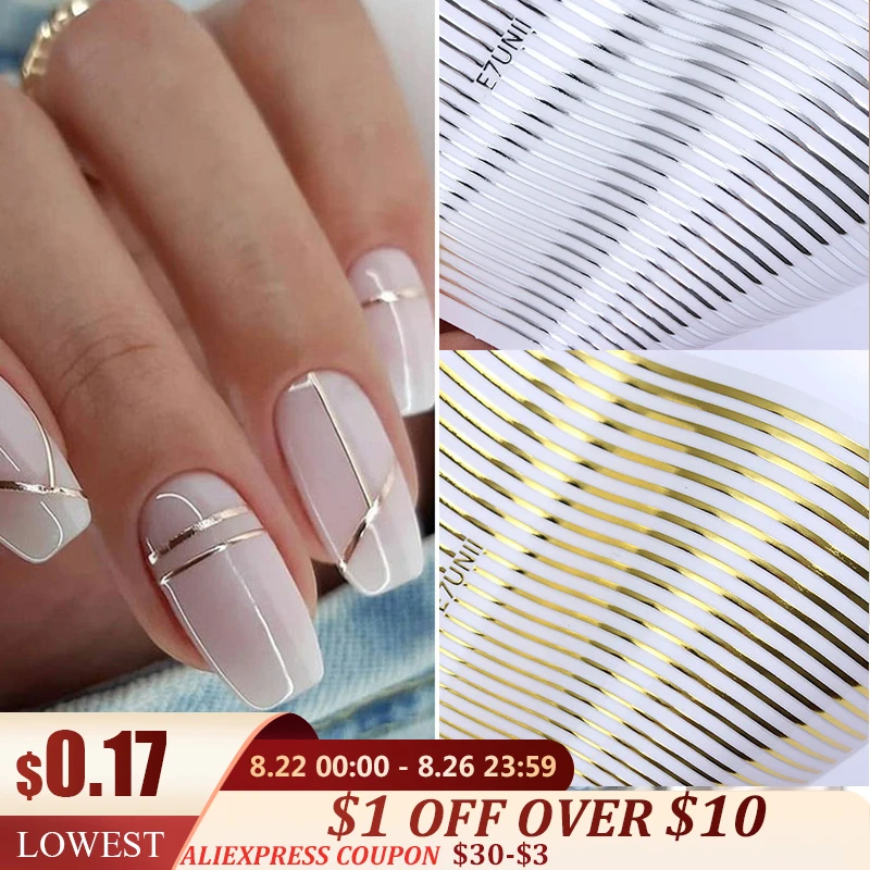 1PC Silver Gold Lines Stripe 3D Nail Sticker Geometric Waved Star Heart Self Adhesive Slider Papers Nail Art Transfer Stickers