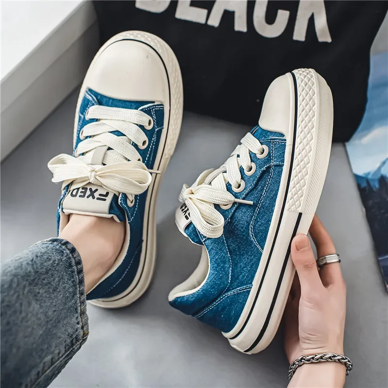 Модные синие мужские парусиновые туфли дизайнерские вулканизированные