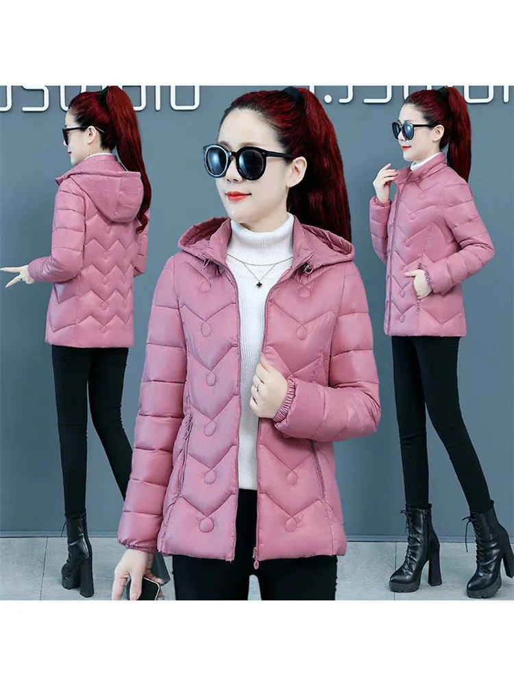 Coat Women Winter Short Cotton Coats 2022 New Fashion Blue Korean Slim Soft Warmth Long Sleeve Hooded Parkas Jacket Feminine