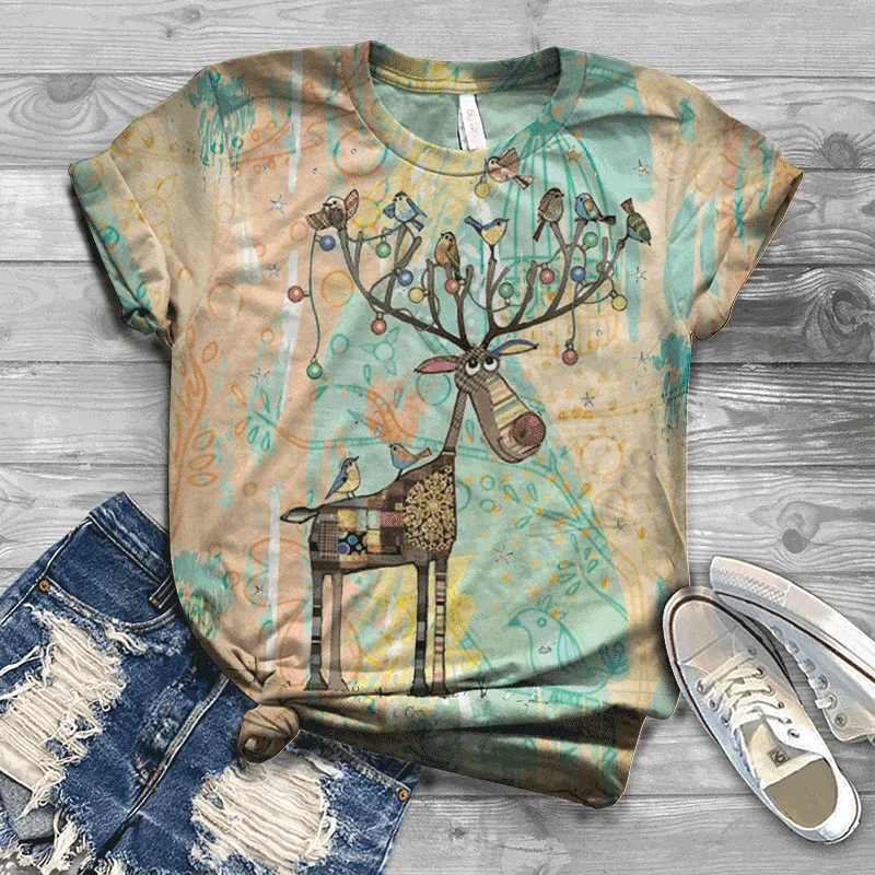 

Женский свободный топ с круглым вырезом и коротким рукавом