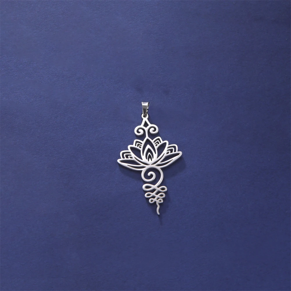 5pcs/Lot Handmade Necklace Earrings Keychains Lotus Pendants Diy Accessories Stainless Steel Flowers Charms For Jewelry Making