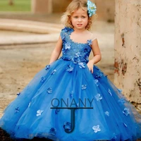 jonany navy blue flower girl dress 3d blossom lace up custom made dropping shipping first communion gowns birthday princess