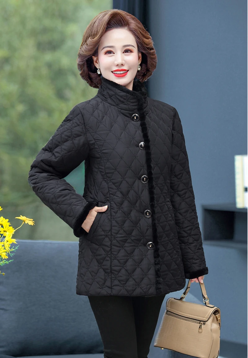 Middle Age Women Winter Tops Big Size Mother Clothes 5XL Female Parka Thick Warm Coats Rabbit Fur Outerwear
