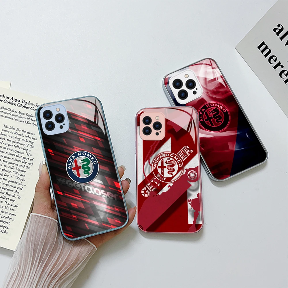

Luxury car brand Alfa Romeos Phone Case For iPhone 14 13 12 Mini 11 Pro Max X XS XR 7 8 SE 2020 Plus Glass Hard Cover