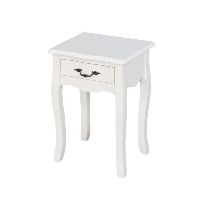 

White Living Room Floor-standing Storage Table with A Drawer\ 4 Curved Legs White MDF [US Stock]