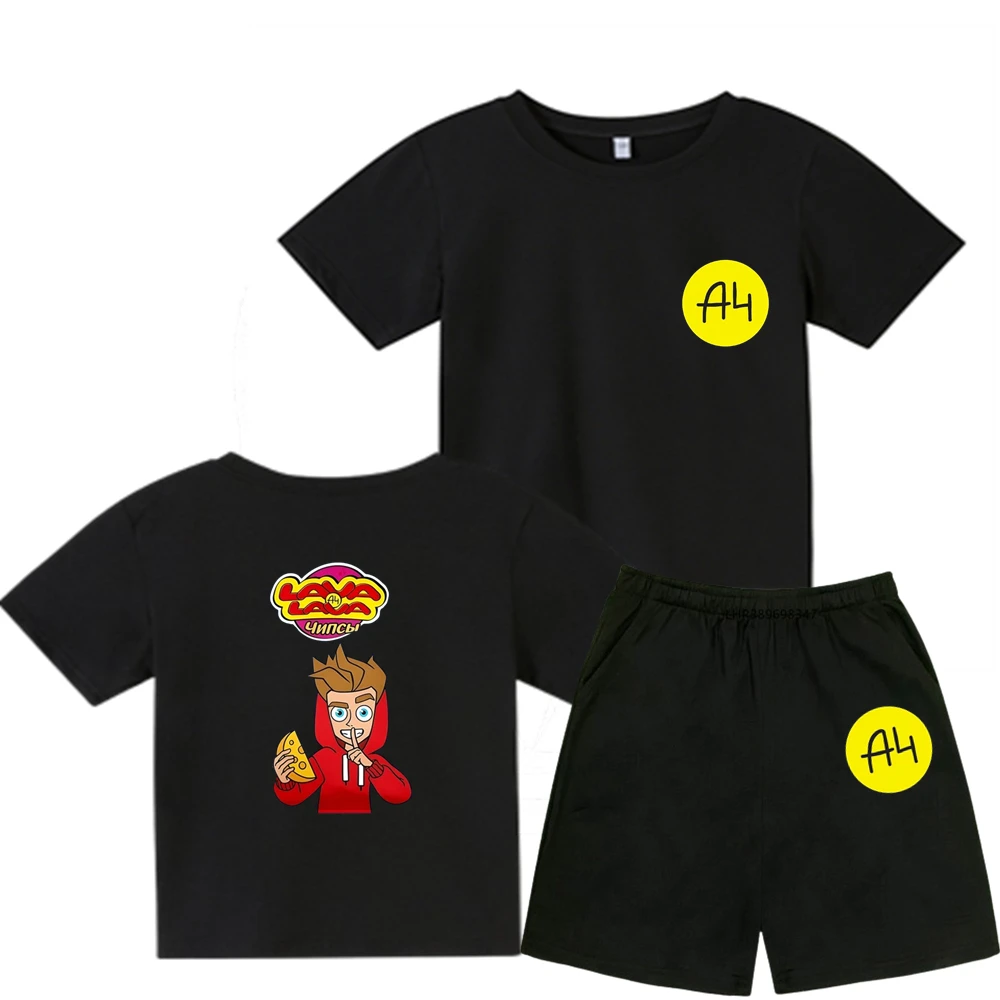 Фото Футболка Merch A4 подходит для одежды для девочек, детская футболка для мальчиков, топы с круглым вырезом и короткими рукавами, летняя футболка для отдыха 2–12 лет №1