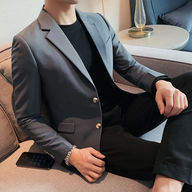 Classic Solid Color Blazers Men Slim Casual Business Dress Suit Jacket Social Banquet Tuxedo Coat Costume Homme Streetwear 2022