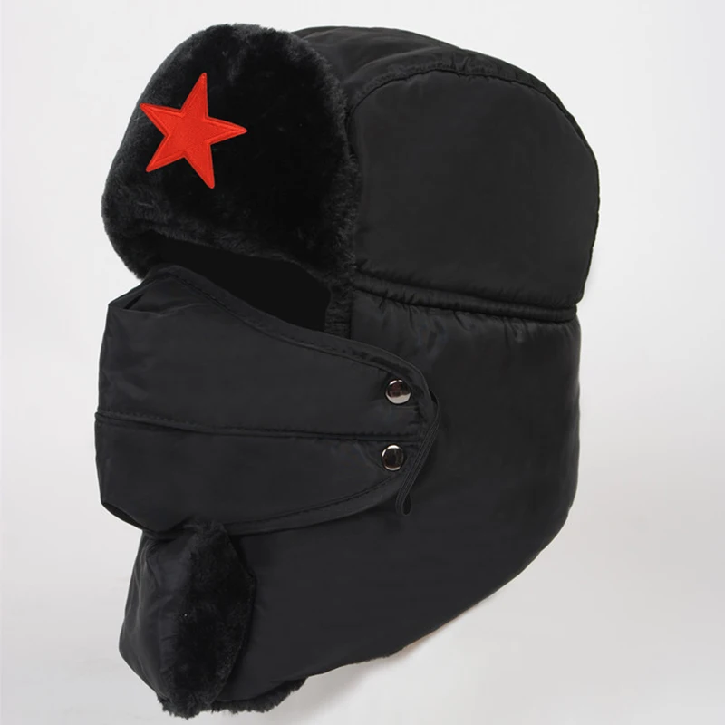 

Зимняя шапка Lei Feng для мужчин и женщин, шапка с защитой шеи и пятью звездами, теплая и ветрозащитная утолщенная шапка для защиты ушей D05