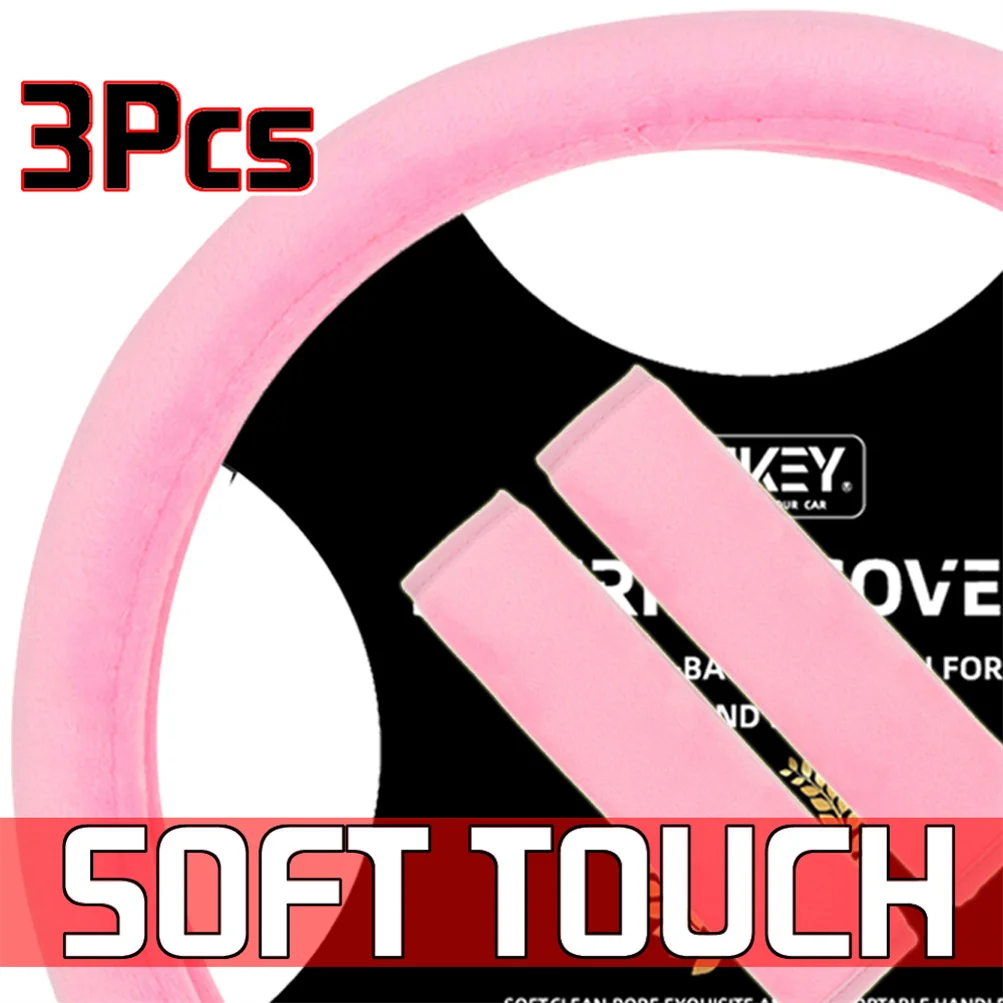 

3PCS Soft Plush Women Girl Car Steering Wheel Seat Belt Cover Interior Decoration for Lexus Mazda Nissan Audi VW