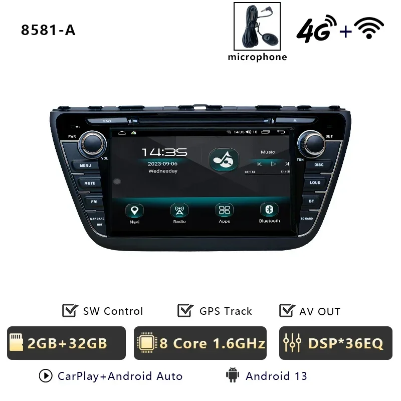 

Автомобильный радиоприемник CHSTEK Android 13 Carplay для Suzuki SX4 JY S-Cross 2012-2016, мультимедийная стереонавигация, Bluetooth, WIFI, 4G, авторадио