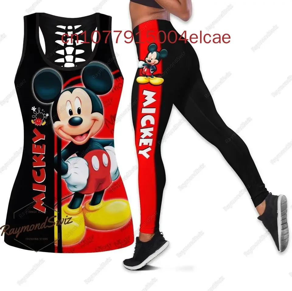 Disney Mickey Women's Book Hollow Tank Top+Women's Leggings Yoga Wear Fitness Sports Suit Top