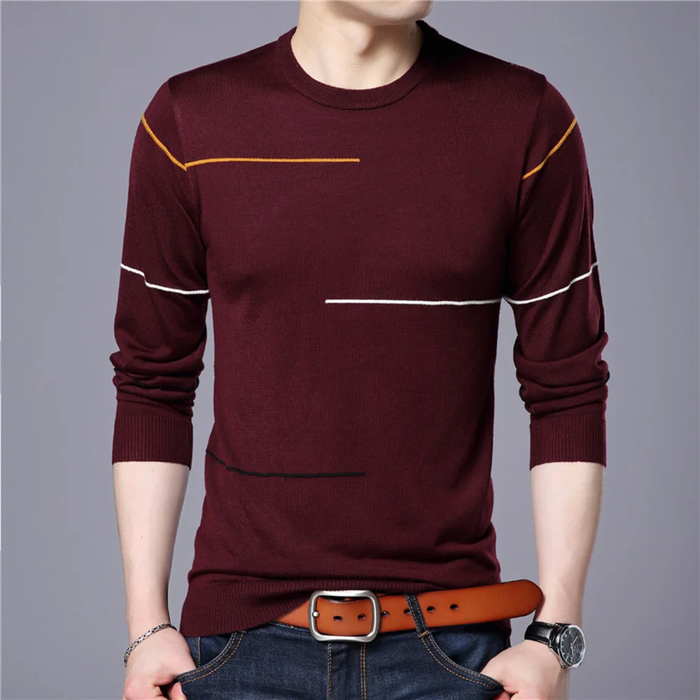 

Male Striped Pullover Sweater New Autumn New Men's Sweater Fasion Slimfit Pullover Men Brand Clotin Turtle Neck Sirt M0