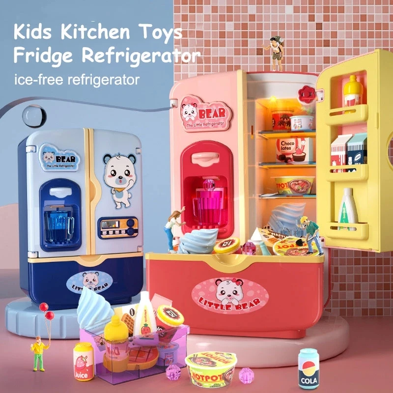 

Kids Toy Fridge Refrigerator Accessories With Ice Dispenser Role Playing For Kids Kitchen Cutting Food Toys For Girls Boys Gift