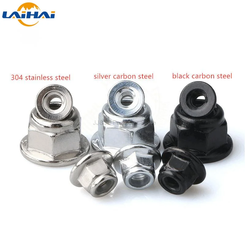 

10/50 M3 M4 M5 M6 M8 M10 M12 Black Carbon 304 A2-70 Stainless Steel Hex Flange Nylon Insert Lock Nut Self-locking Nylock Locknut
