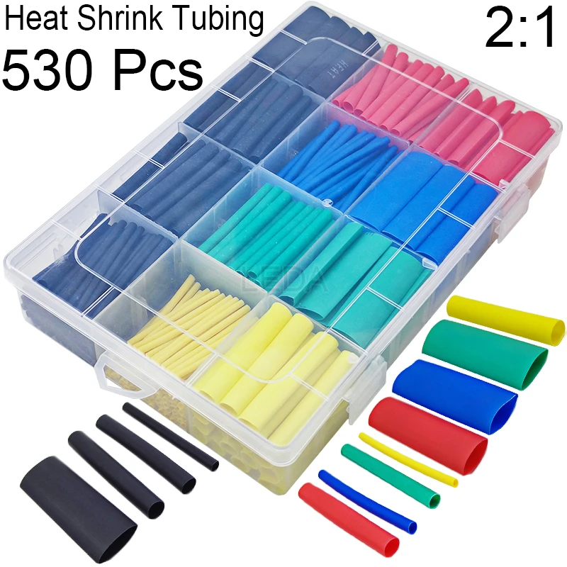 

580-530pcs Heat-shrink Tubing Thermoresistant Tube Heat Shrink Wrapping Kit Electrical Connection Wire Cable Insulation Sleeving