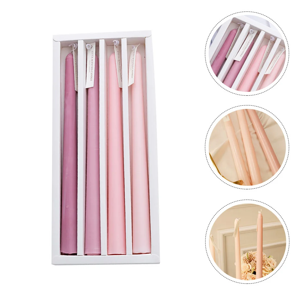 

4 Pcs Long Stem Scented Dinning Pole Pink Taper Candles Dining Adornment Scene Decor Prop Soy Wax