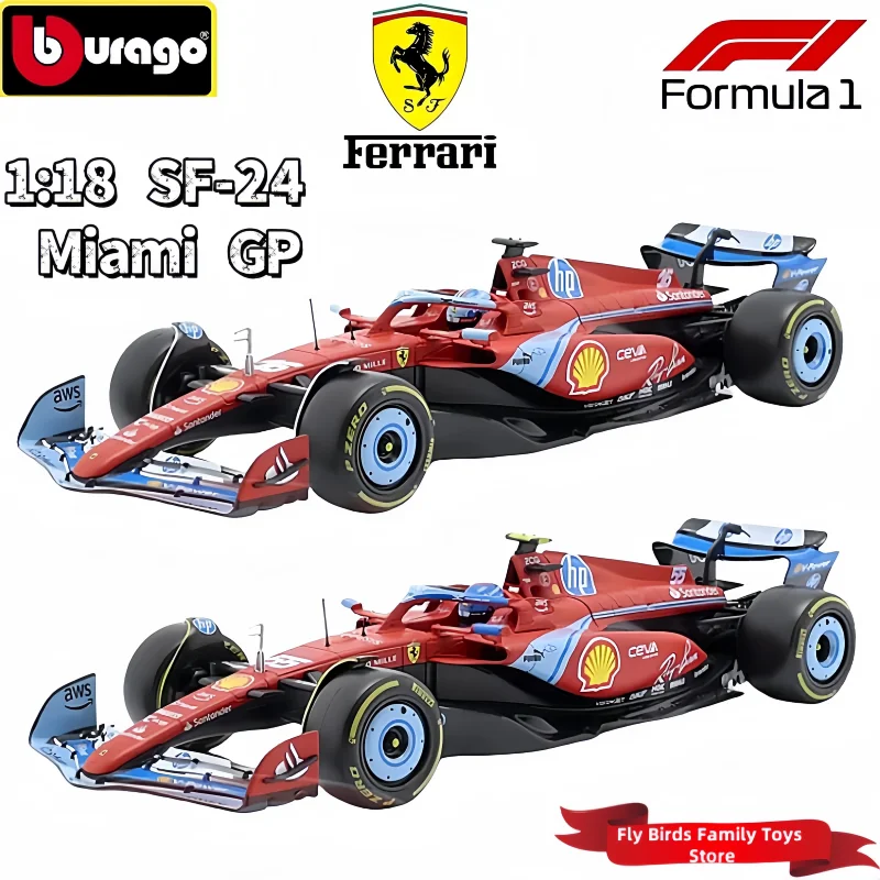 Горячий Bburago 1:18 Ferrari SF-24 Miami GP F1 16 # Леклерк 55 Sainz FORMULA1 Литая под давлением модель