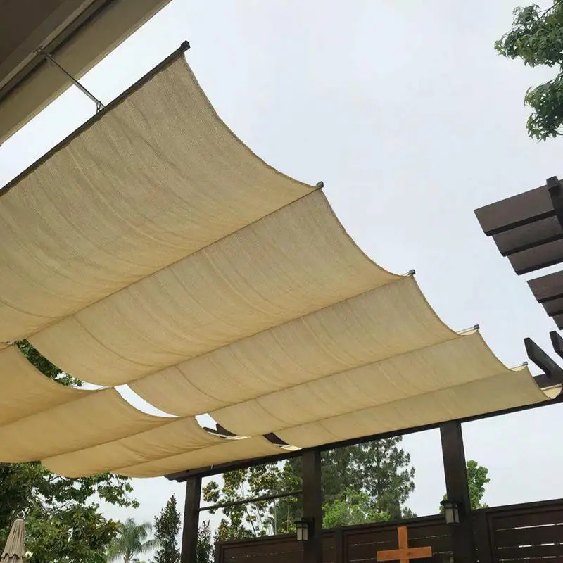 

Beige HDPE Excluding Installation Accessories Telescopic Wave Sunshade Net Sun Sail Pergola Awnings Garden Shelter Balcony Tent