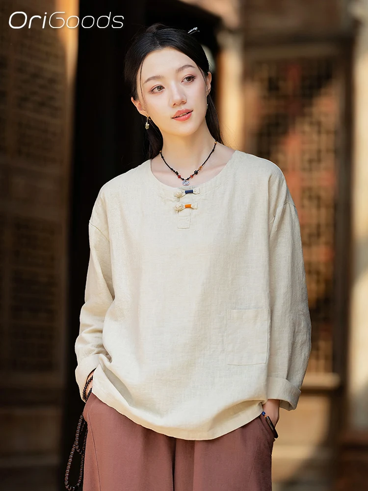 Оригинальная Женская ткань рами топ на весну и осень винтажная одежда в