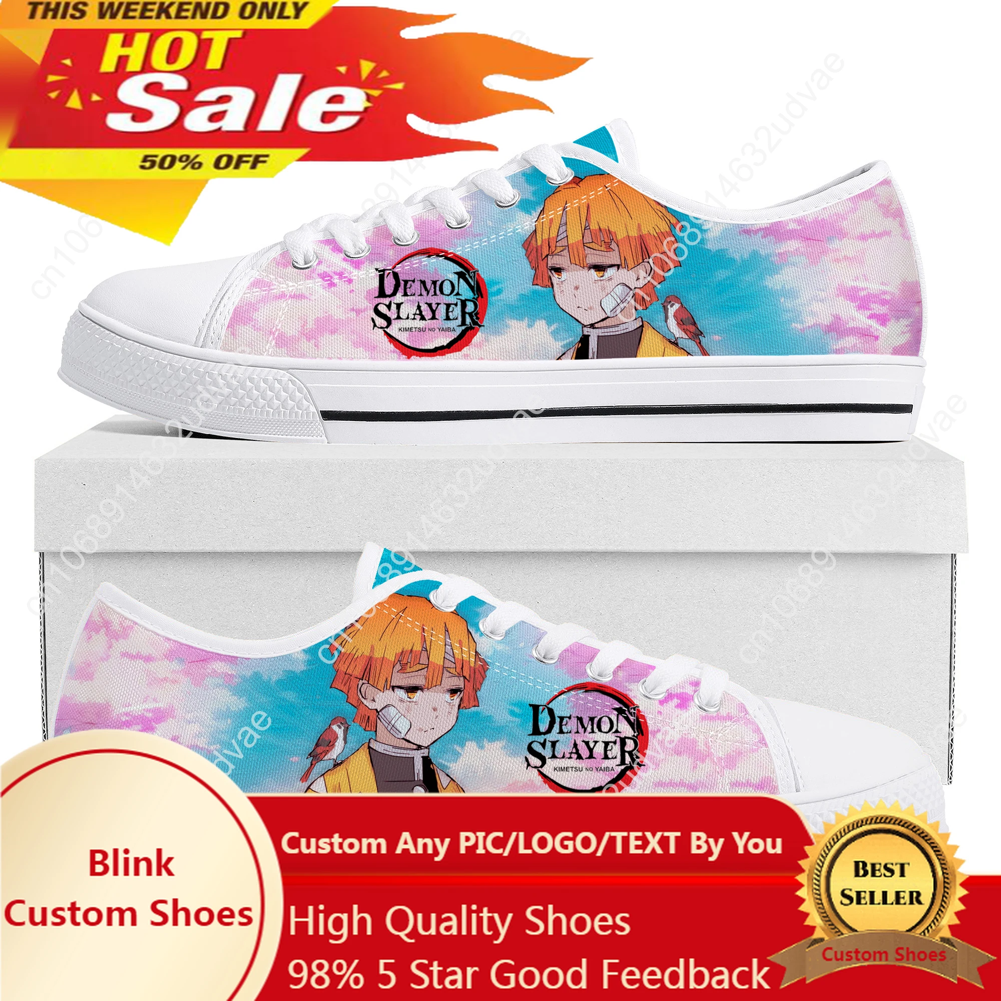 

Agatsuma Zenitsu Demon Slayer kimetsu no yaiba Low Top Sneakers Mens Womens Teenager Canvas Sneaker Couple Shoes Custom Shoe