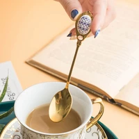 creative stainless steel golden coffee accessories milk tea dessert cake coffee stirring spoon kitchen gadgets