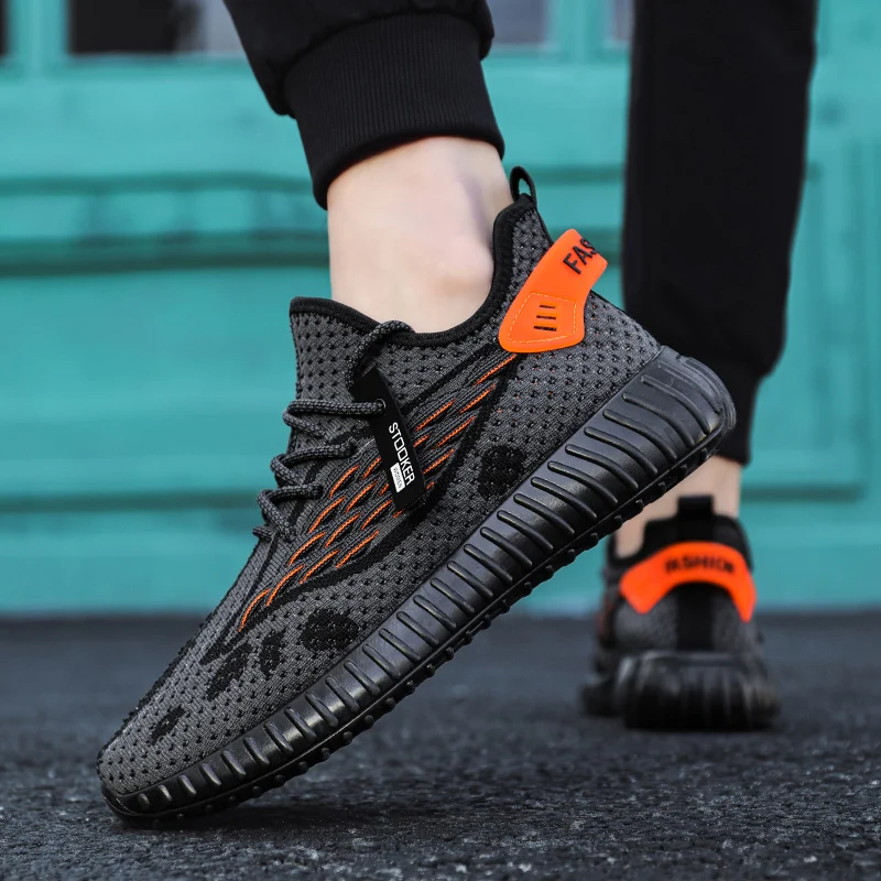 Abhoth Fly Weaving Running Shoes Fish Scales Breathable Male Sneakers Flat Lace-Up Men Shoes Outdoor Lightweight Sports Shoes