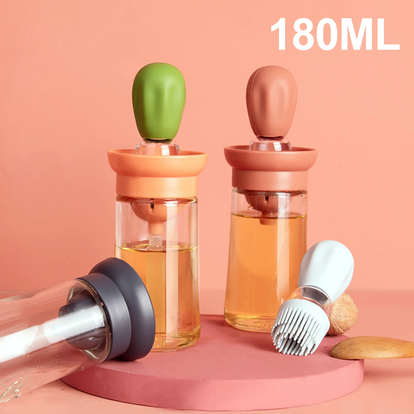 

Baking Ration Brush With Bottle BBQ Brush Creative Cactus Oil Brush Kitchen Oil Bottle Silicone Glass Oil Container With Brush