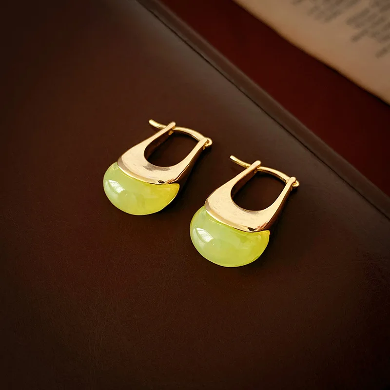 Ретро смоляные U-образные серьги с пряжкой для ушей настоящее золотое покрытие