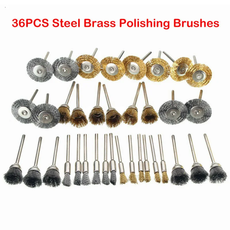 

36pcs/set Metal Descaling Wheel with Handle Copper Wire Brush T-shaped Polishing Brush Wire Rod Flat Copper Wire Wheel