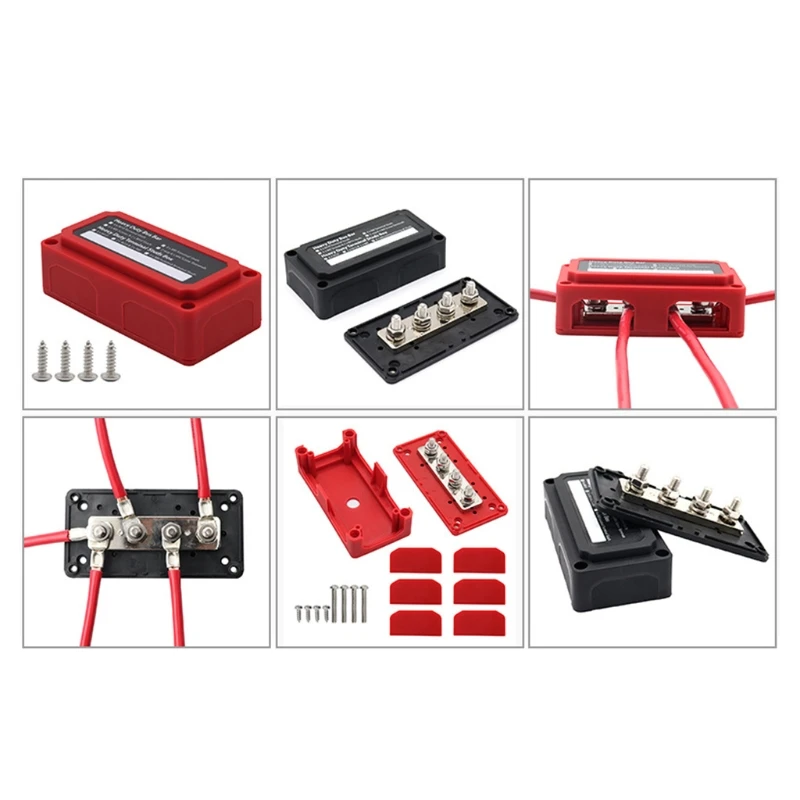 

1 Set 300A DC 48V High Current Black Red Shell Power Distribution Block Busbar Box Busbar Automobiles Maximum Connection Case