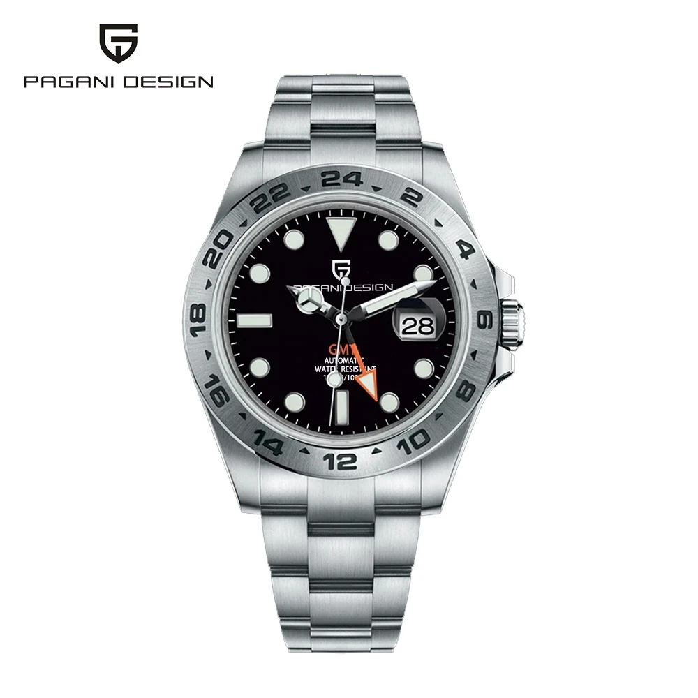 GMT Watch Automatic 42mm Vintage Black Dial NH35 Movement Date Sapphire 10Bar Waterproof Dress Mechanical Paula Reis |
