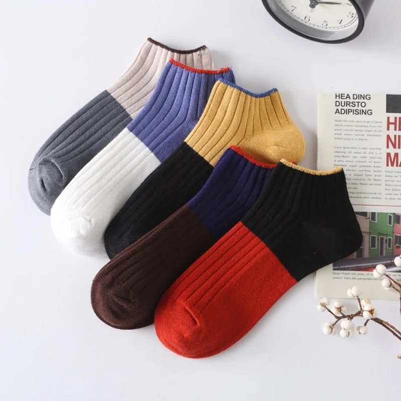 5 Pairs Men Cotton Short Socks Absorb Sweat Fashion Breathable Casual Sports Basketball Running Male Street Style Ankle Socks