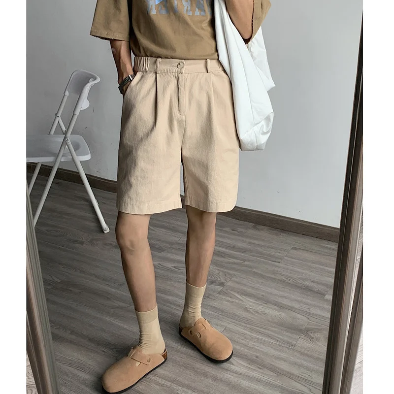 

Летние модные шорты в уличном стиле, шорты в Корейском стиле, свободные шорты, облегающий хлопковый прямой костюм, мужской повседневный мужской костюм цвета хаки/белого цвета