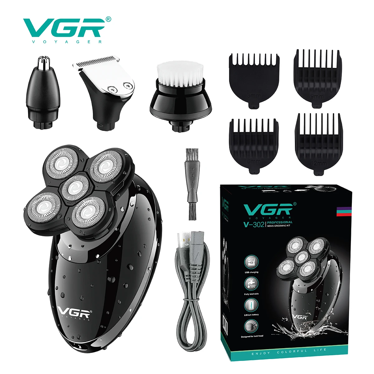 

VGR Shaver Professional Razor Rechargeable Beard Trimmer Multifunctional Hair Trimmer Portable Shaving Machine for Men V-302